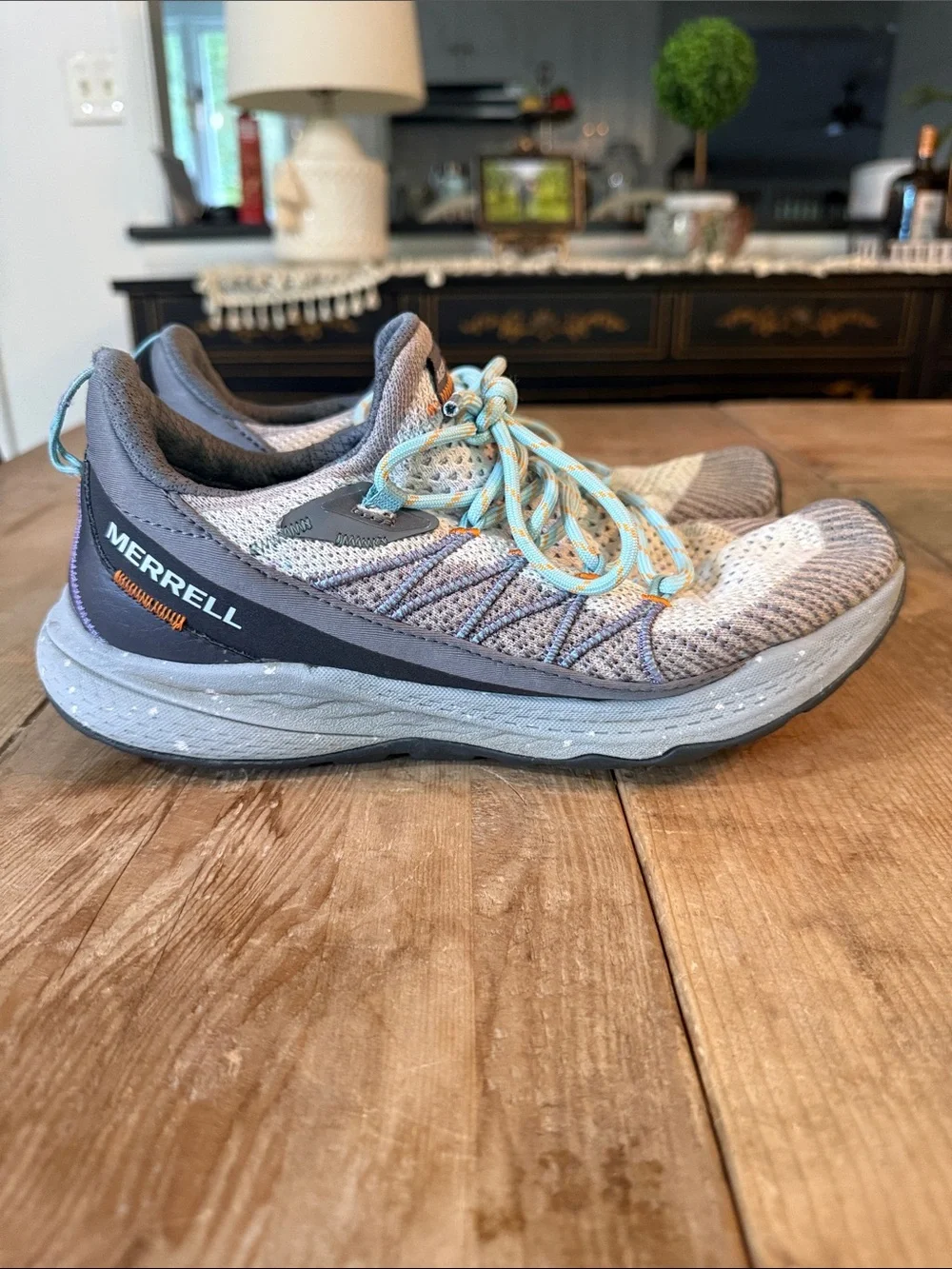 Merrell Women's Gray Sneakers with Light Teal Laces